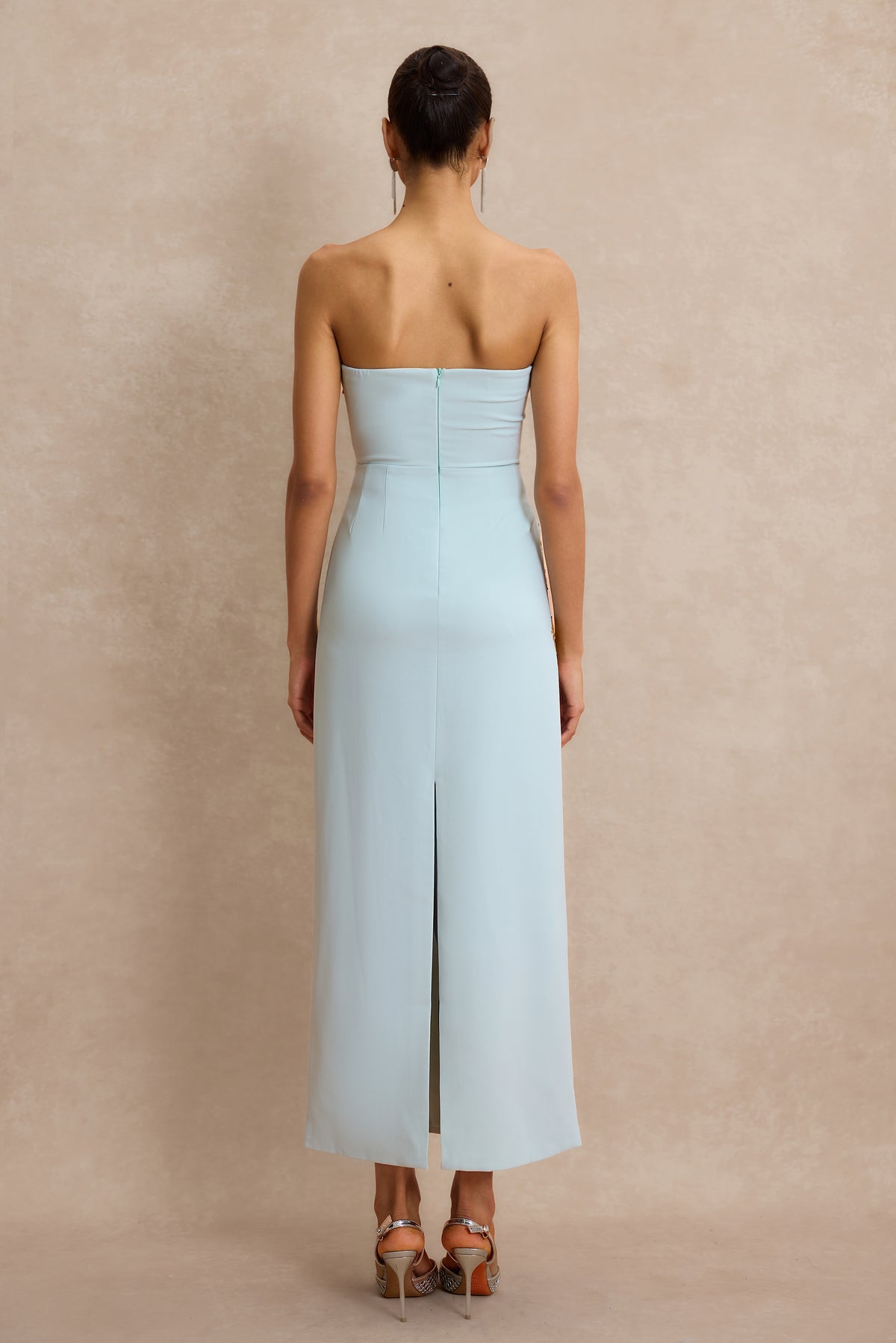 Embroidered Strapless Slit Maxi Dress