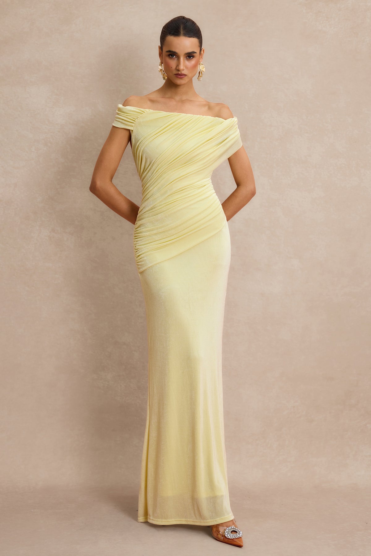Off Shoulder Ruched Maxi Dress