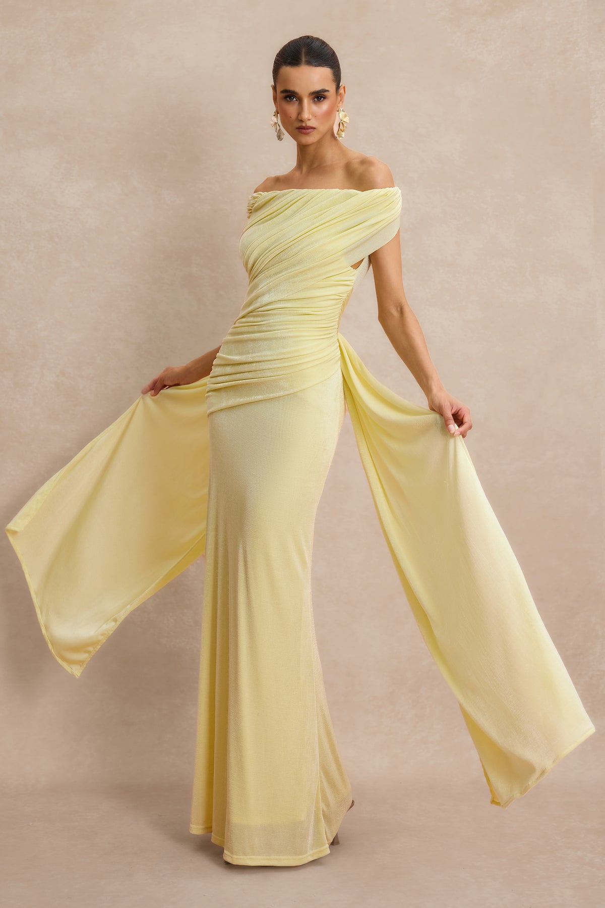 Off Shoulder Ruched Maxi Dress
