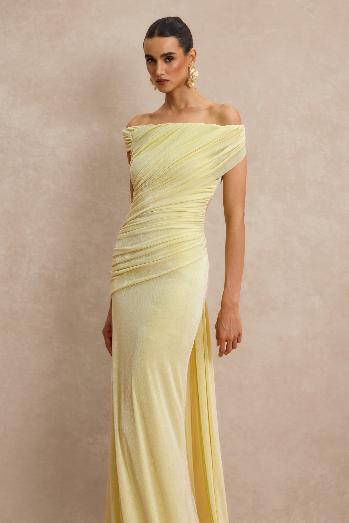 Off Shoulder Ruched Maxi Dress