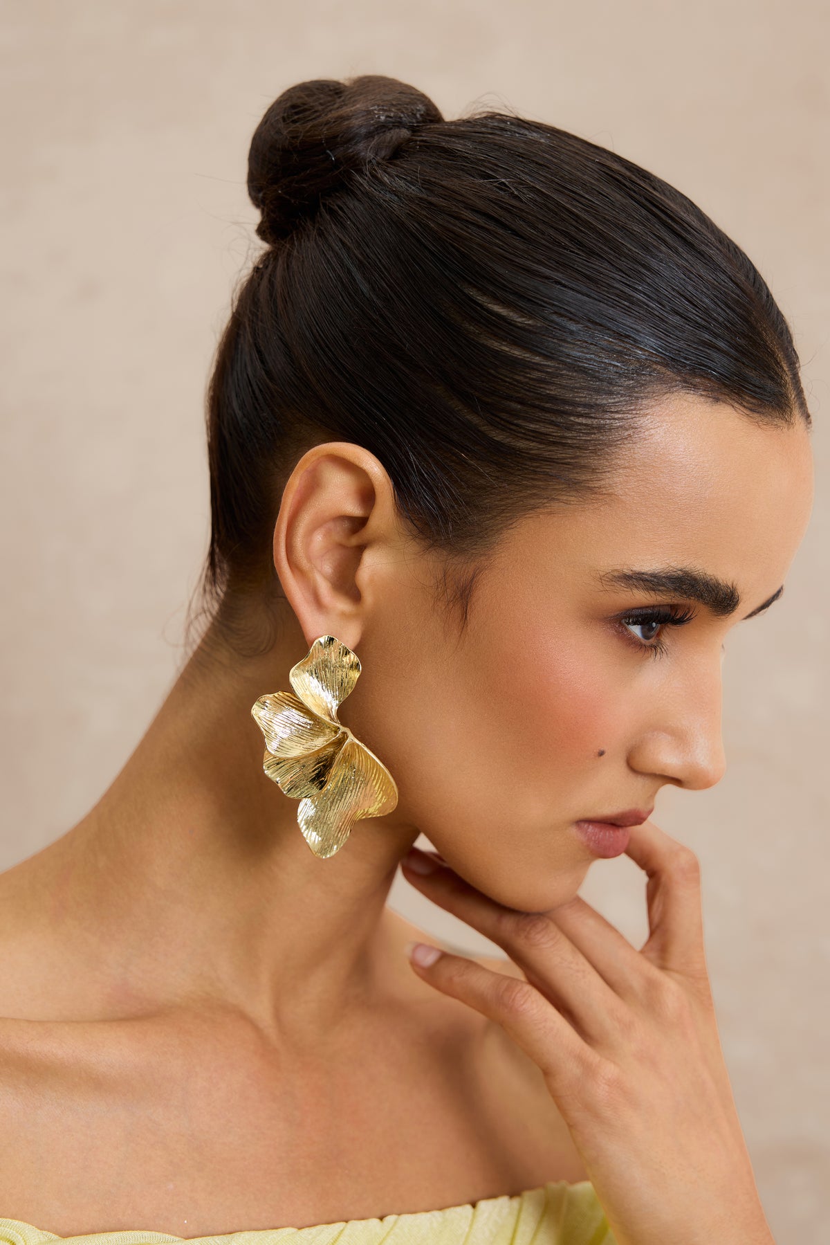 Textured Metal Leaf Drop Earrings