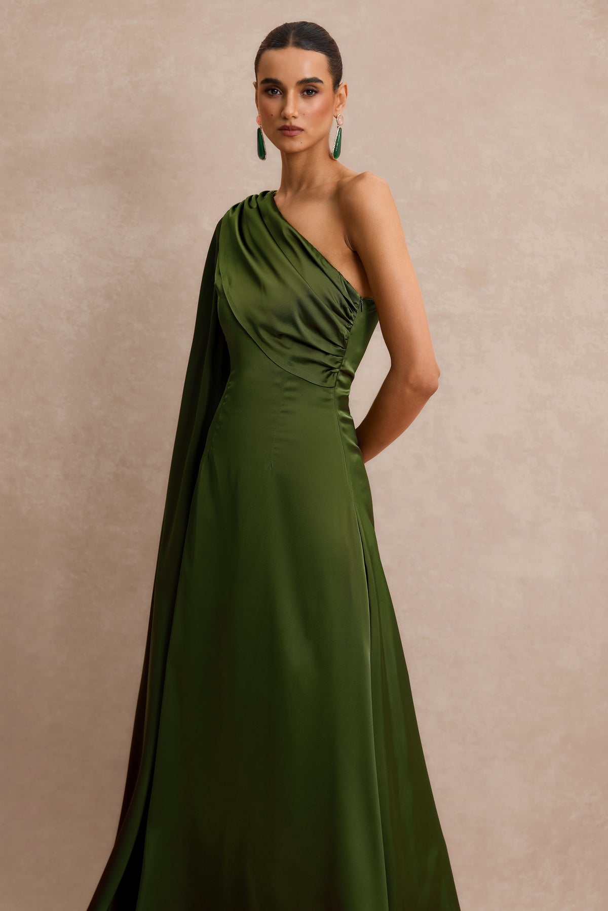 Asymmetrical One Shoulder Pleat Midi Dress