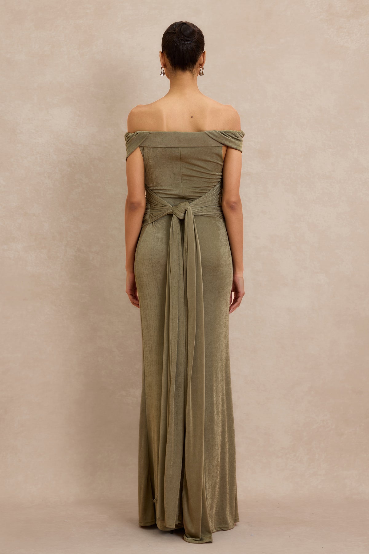 Off Shoulder Ruched Maxi Dress