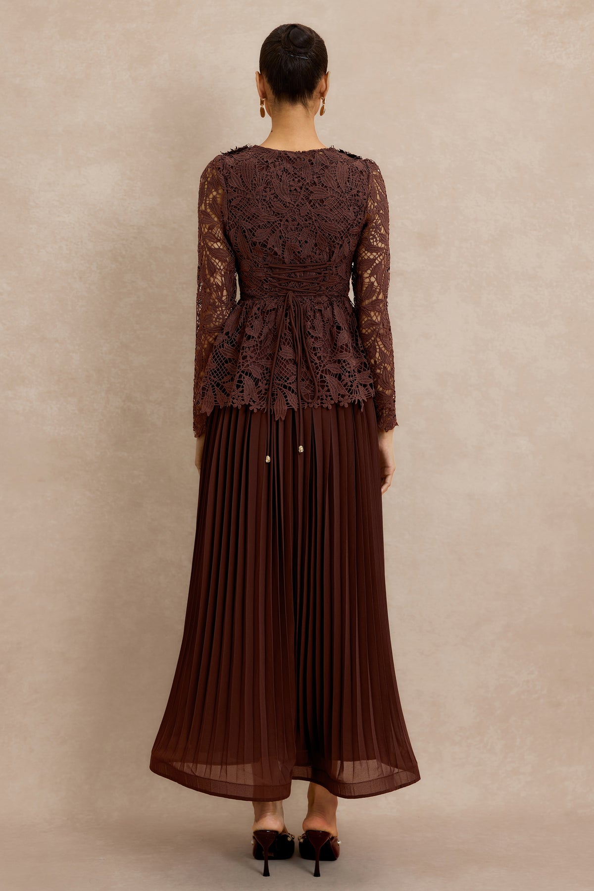 Lace Top & Pleat Midi Dress Set