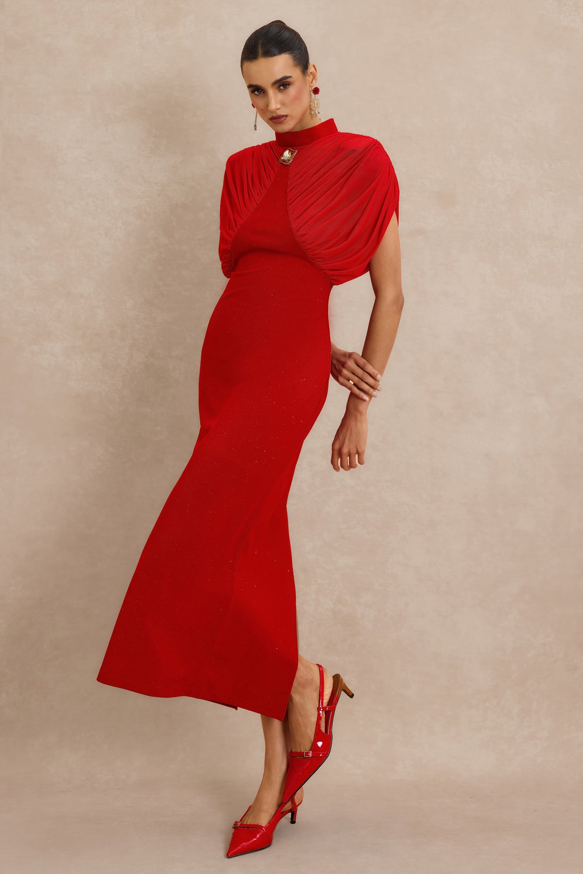 Gathering Metal Decorations Sleeveless Midi Dress