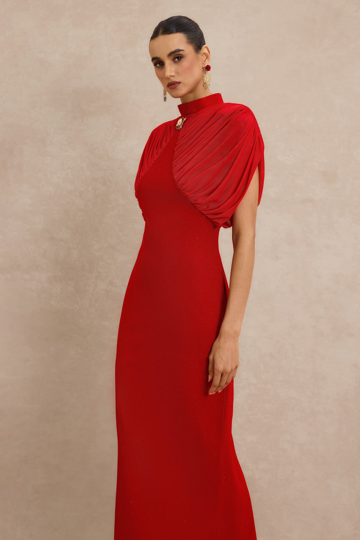 Gathering Metal Decorations Sleeveless Midi Dress