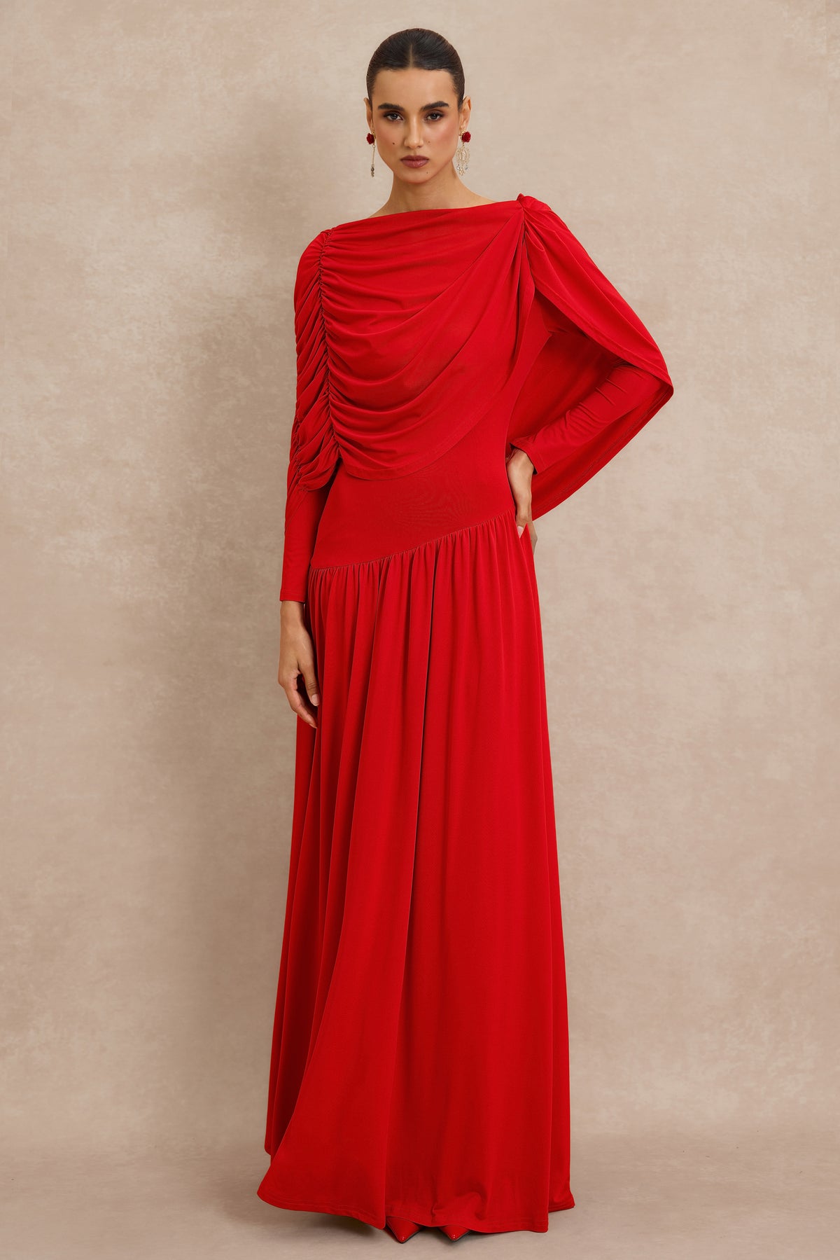Gathering Cape Backless Maxi Dress