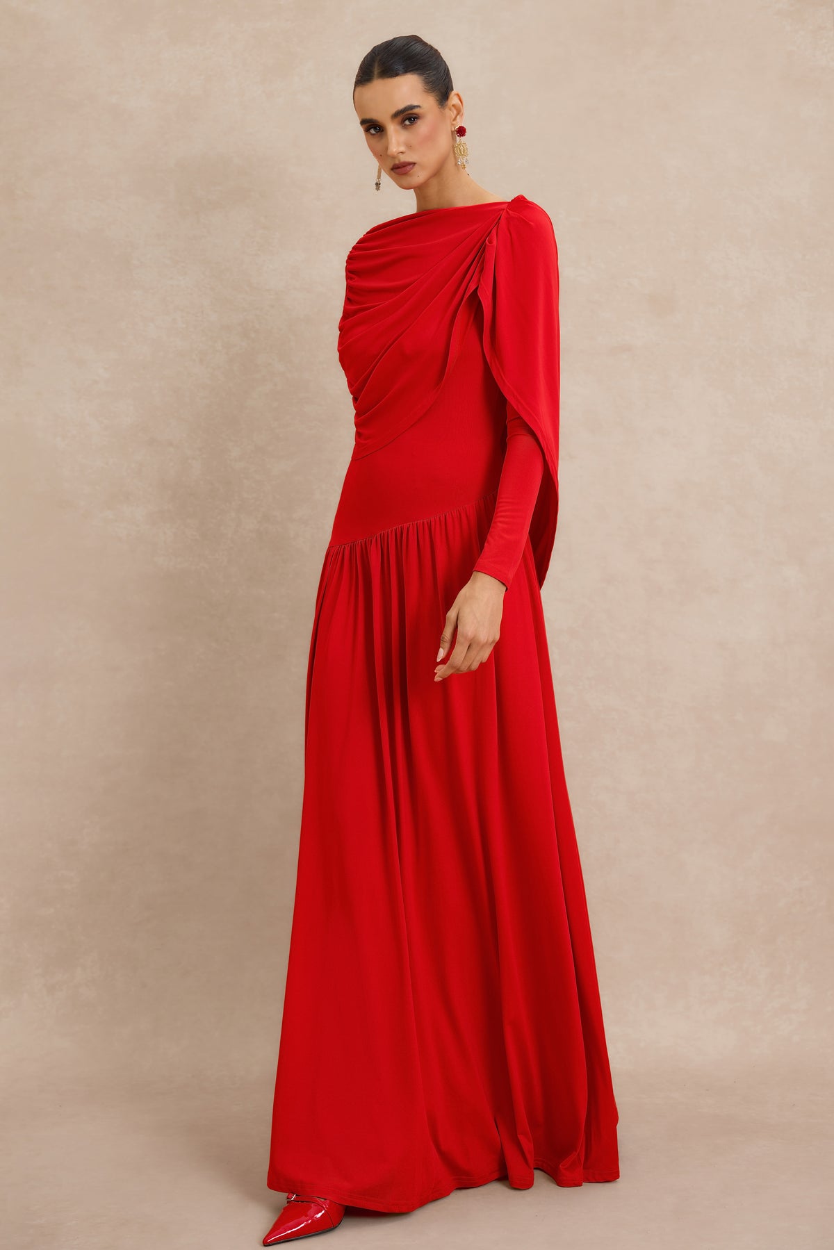 Gathering Cape Backless Maxi Dress