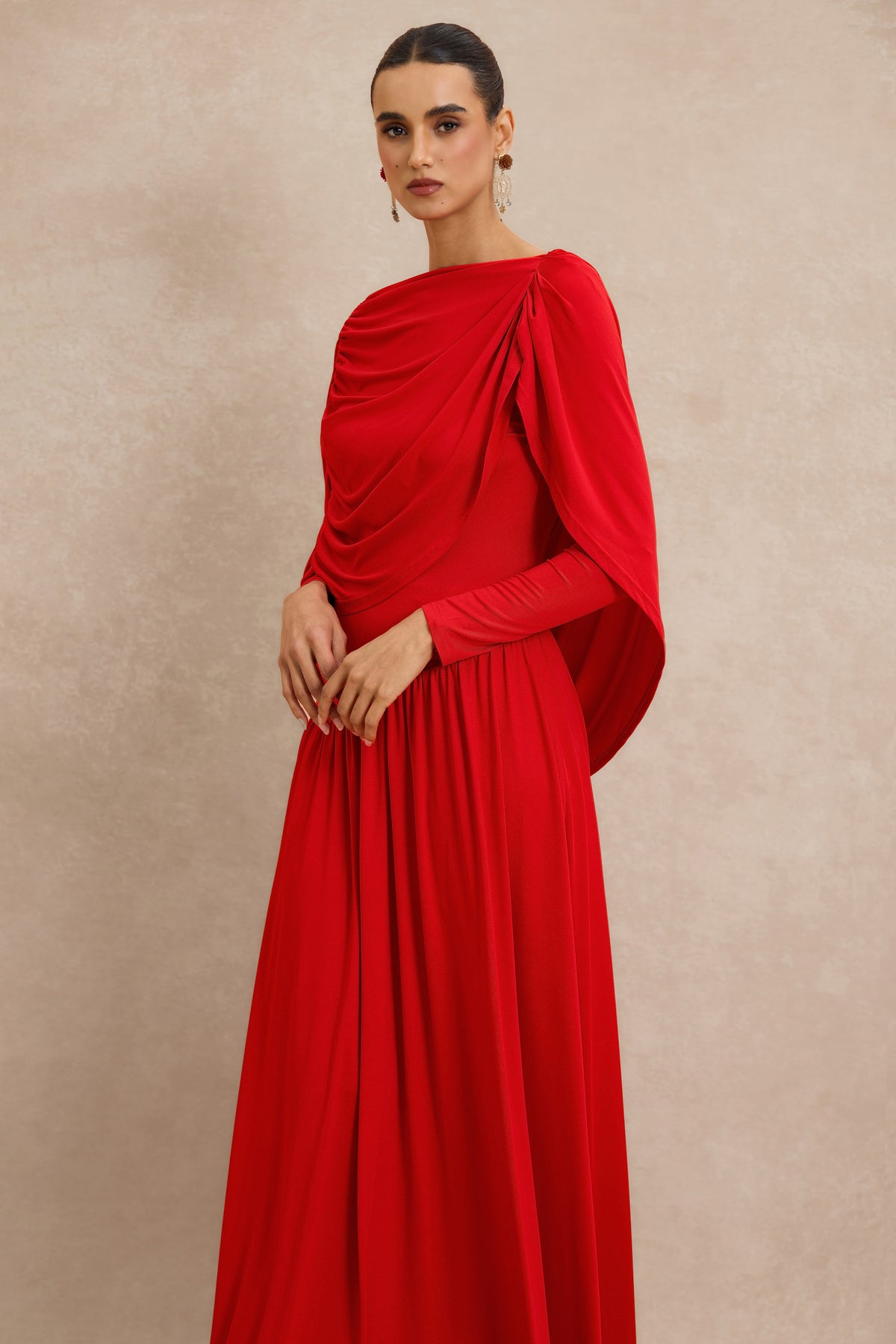 Gathering Cape Backless Maxi Dress