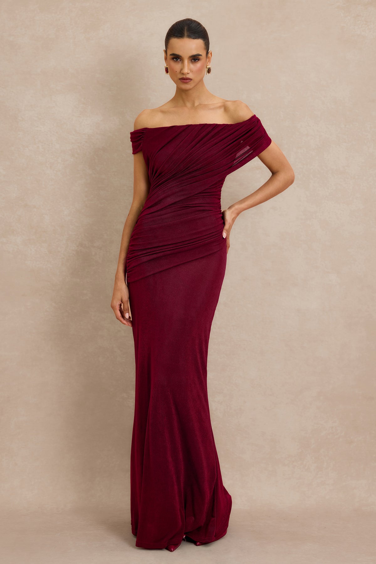 Off Shoulder Ruched Maxi Dress