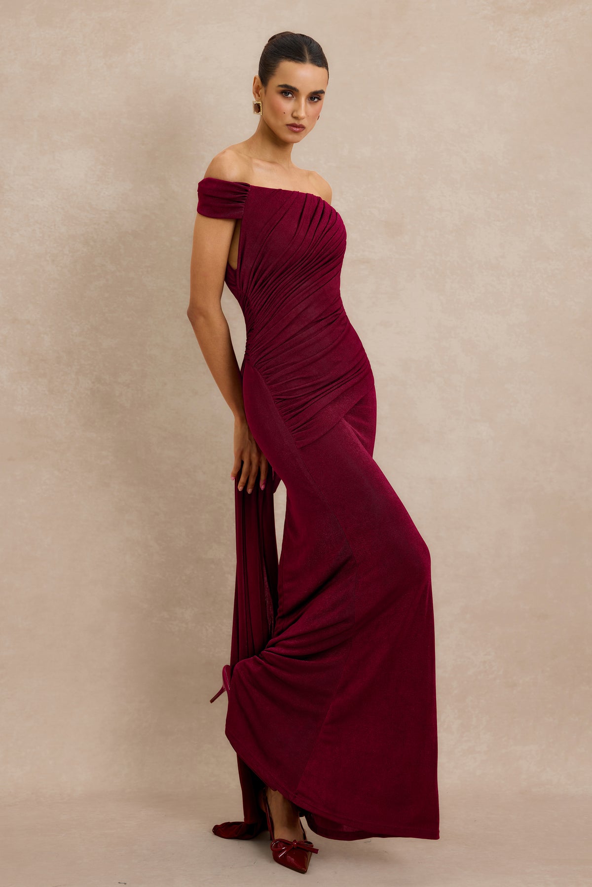 Off Shoulder Ruched Maxi Dress