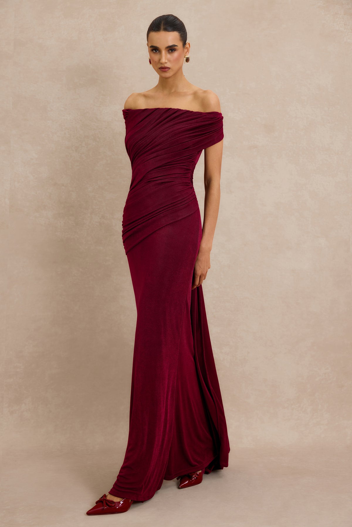 Off Shoulder Ruched Maxi Dress