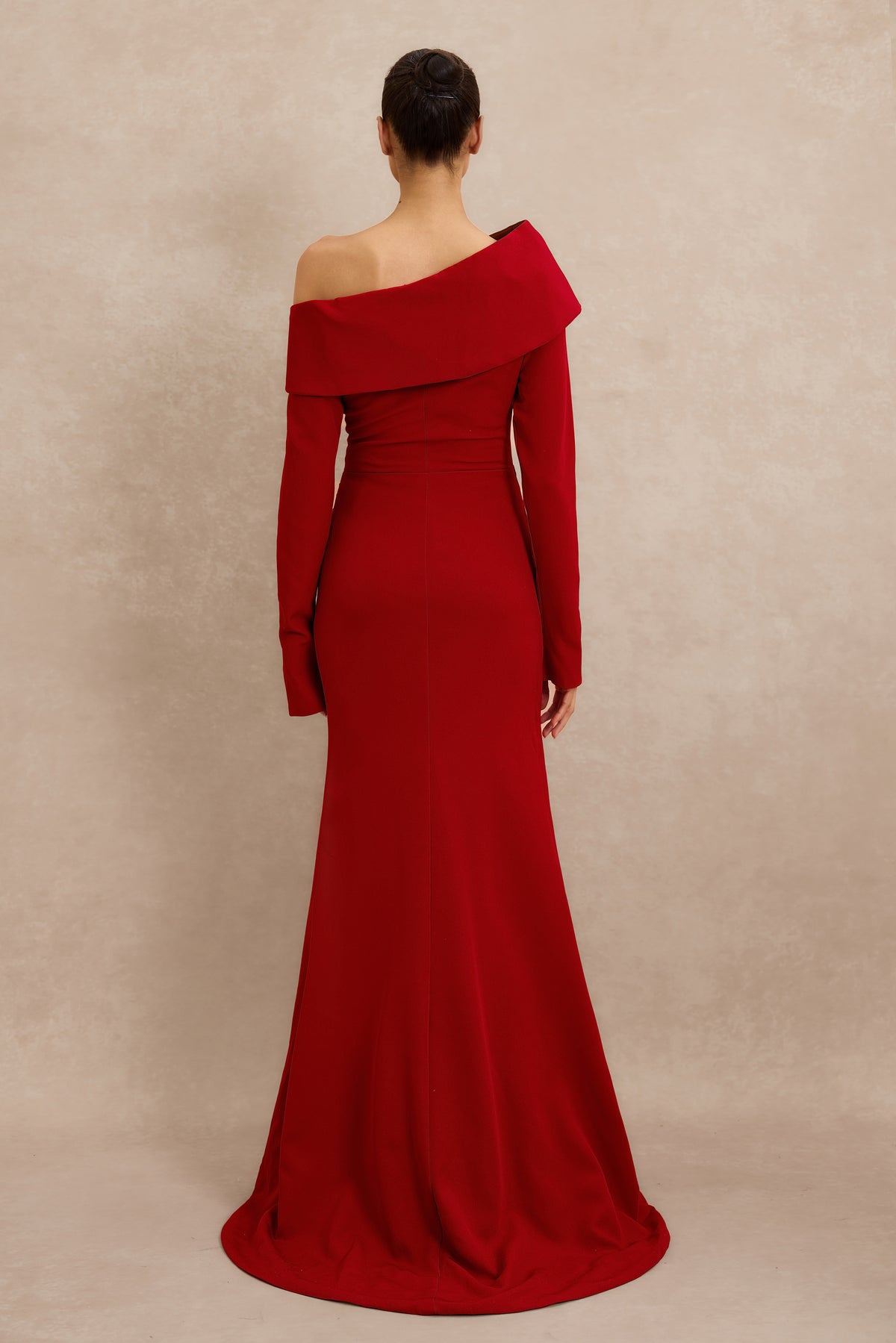 Solid Off-Shoulder Long Sleeve Maxi Dress
