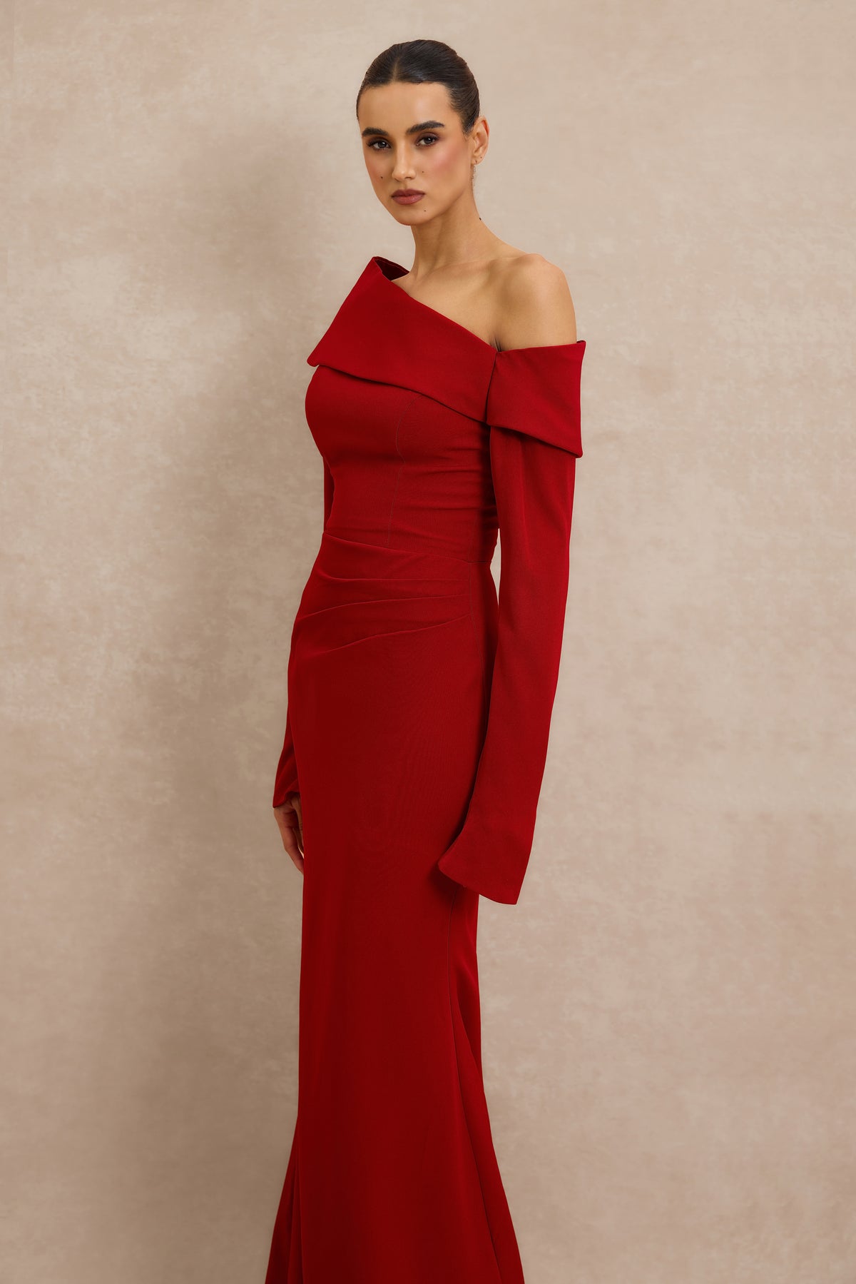 Solid Off-Shoulder Long Sleeve Maxi Dress