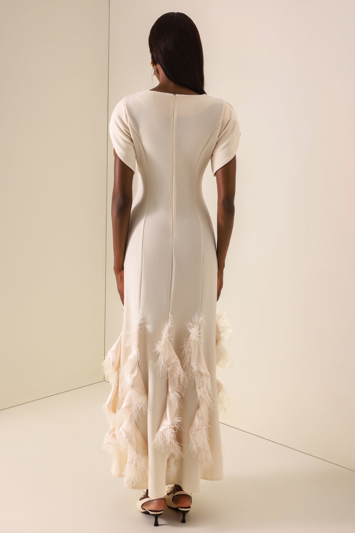 Feather Solid Ruffle Maxi Dress