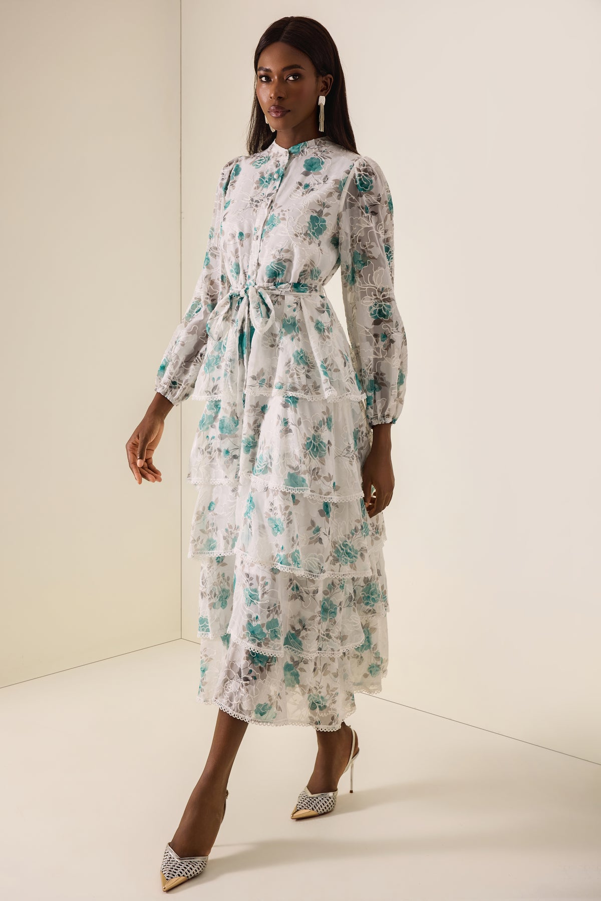 Floral Burn-Out Embroidered Midi Dress