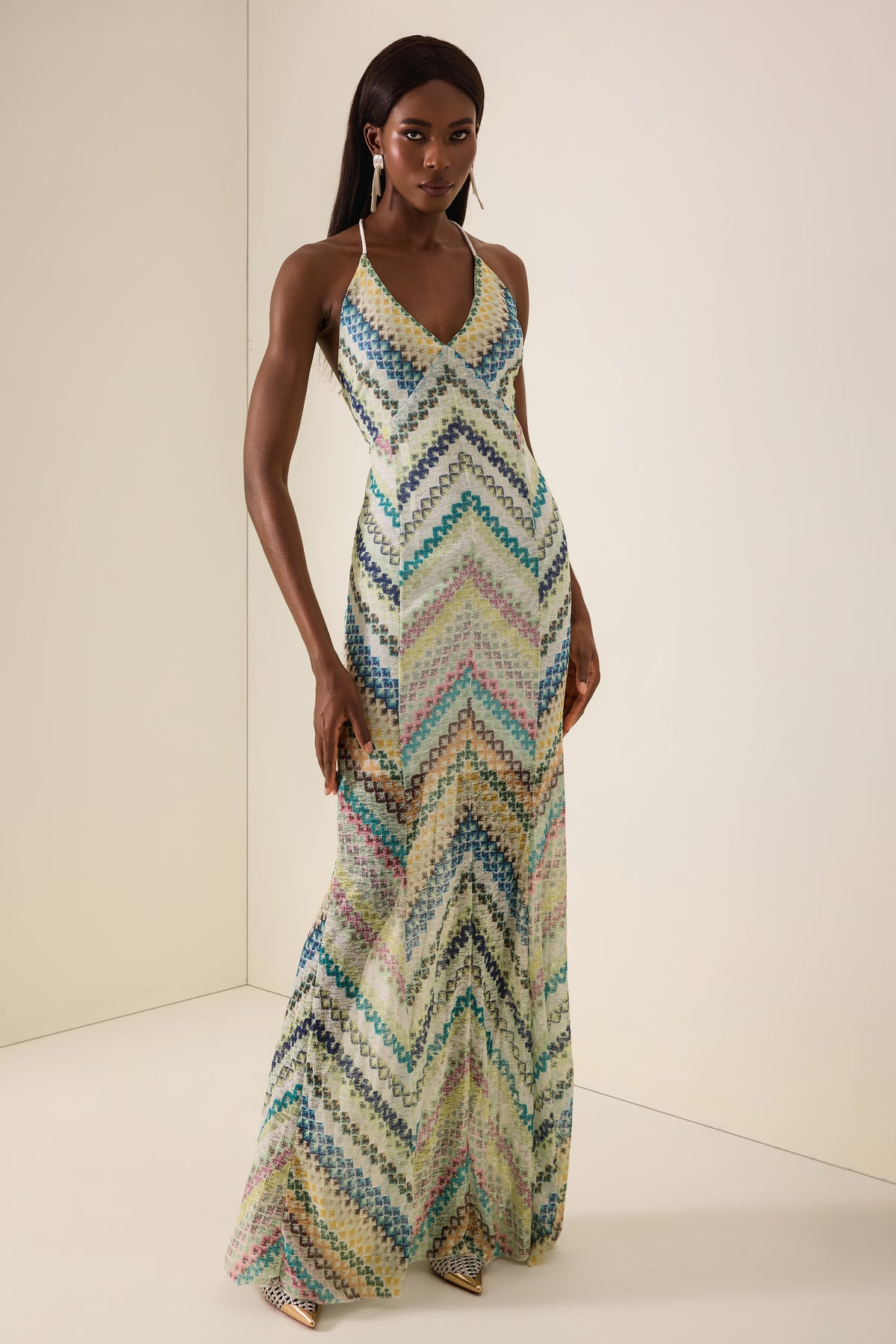 Crochet Stripe Backless Maxi Dress