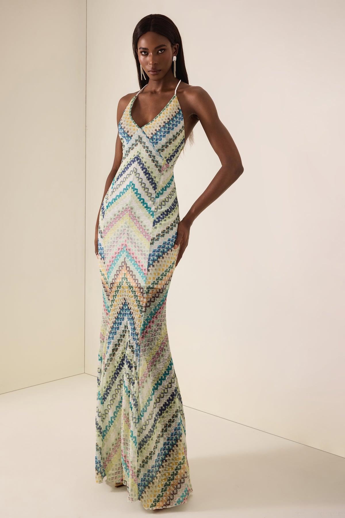 Crochet Stripe Backless Maxi Dress