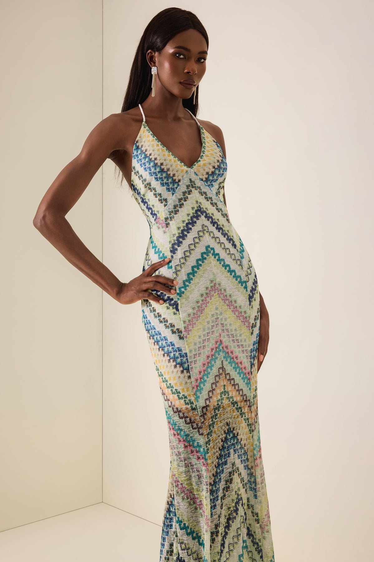 Crochet Stripe Backless Maxi Dress