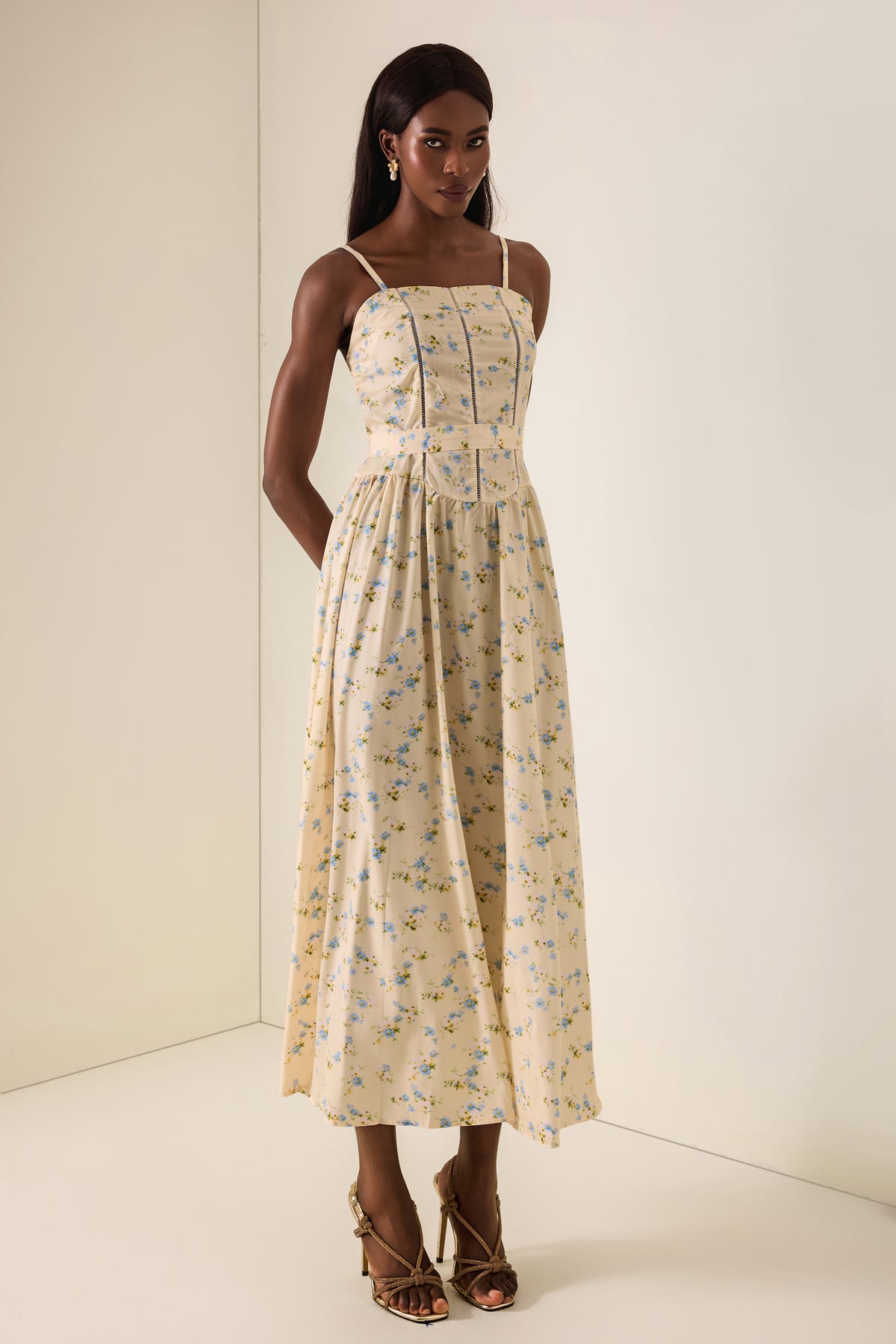 Floral Gathering Slip Midi Dress