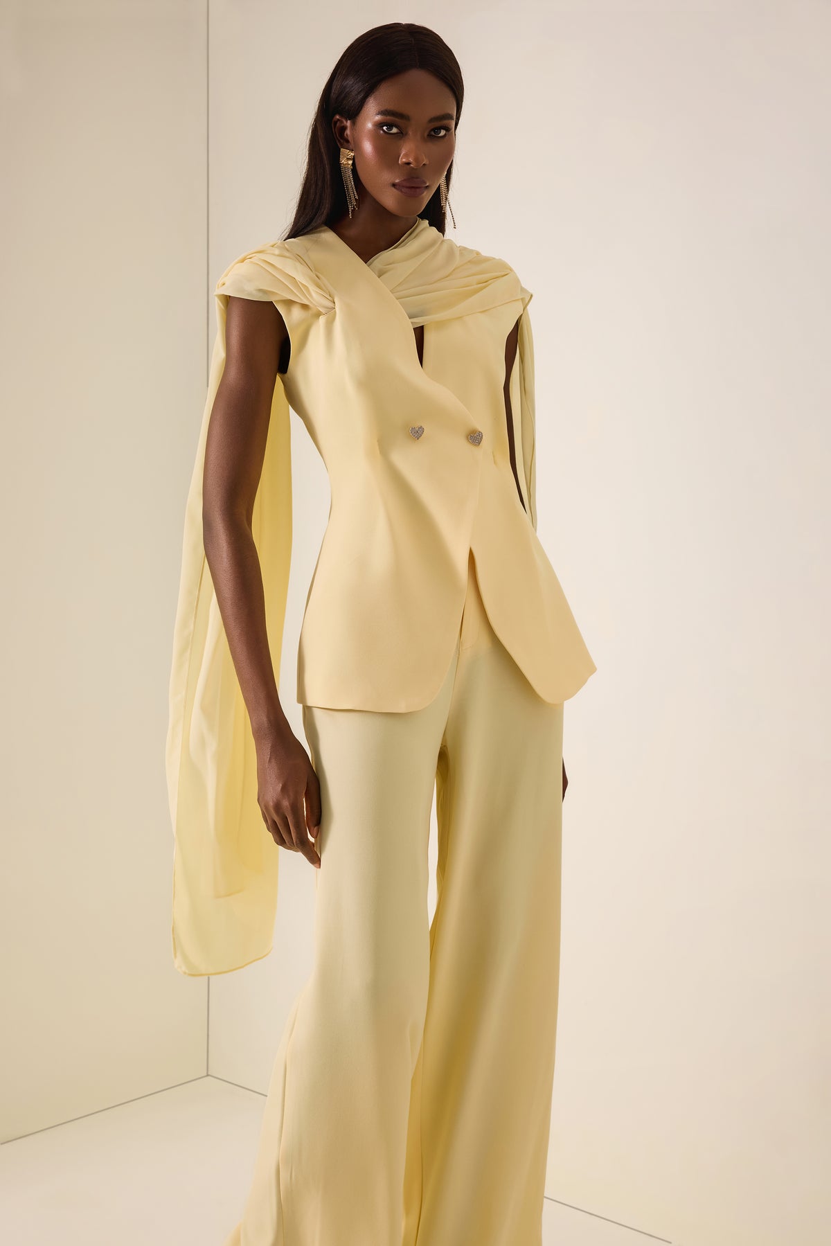 Draped Cape Top & Trousers Set