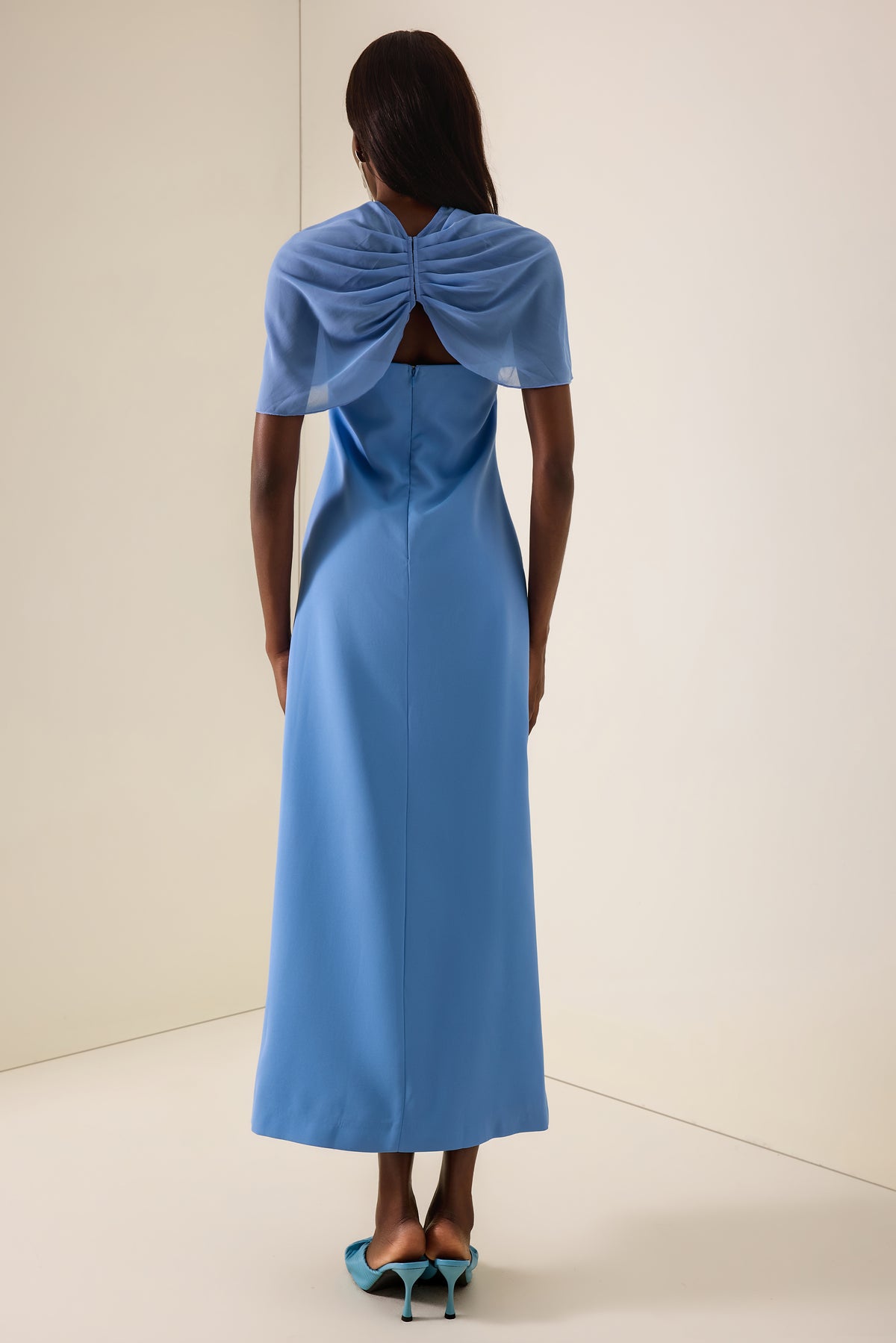 Embroidered Strapless Maxi Dress With Cape