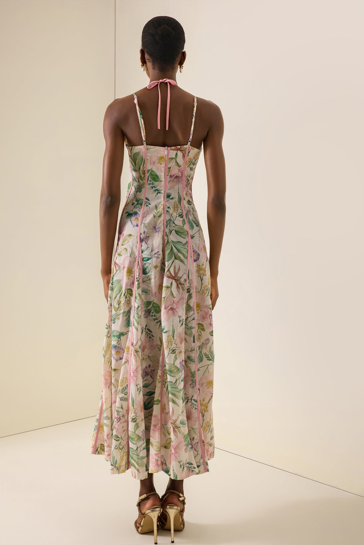 Floral Lace-Up Sweetheart Neck Midi Dress