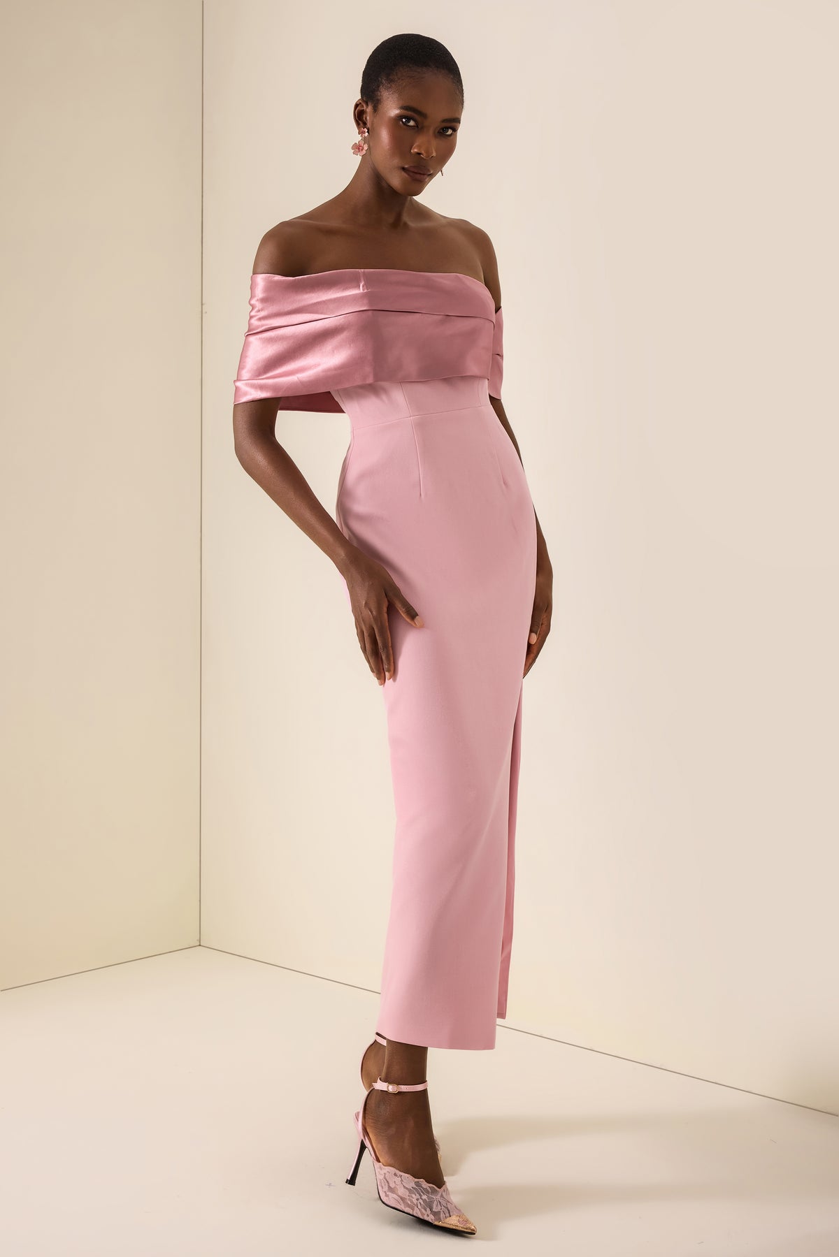 Satin Splicing Off Shoulder Maxi Dress