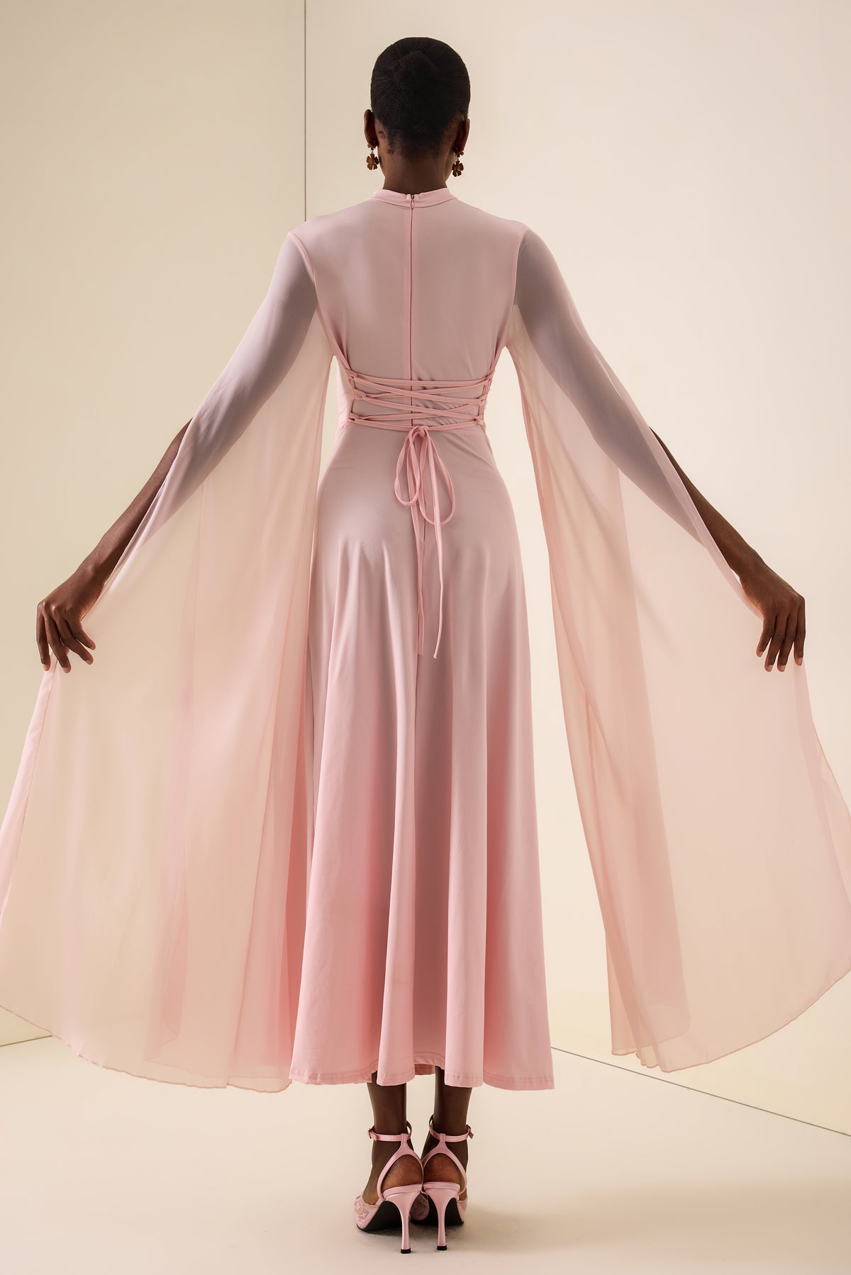 Solid Cut-Out Cape Sleeve Midi Dress