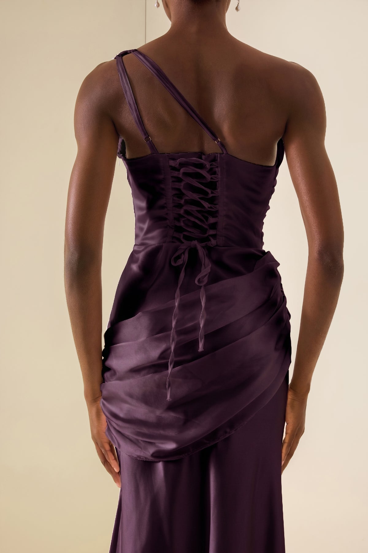 One Shoulder Cut-Out Pleated Maxi Dress
