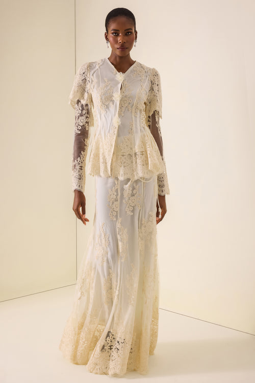 3D Flower Embroidered Top & Mid Waist Maxi Skirt Set