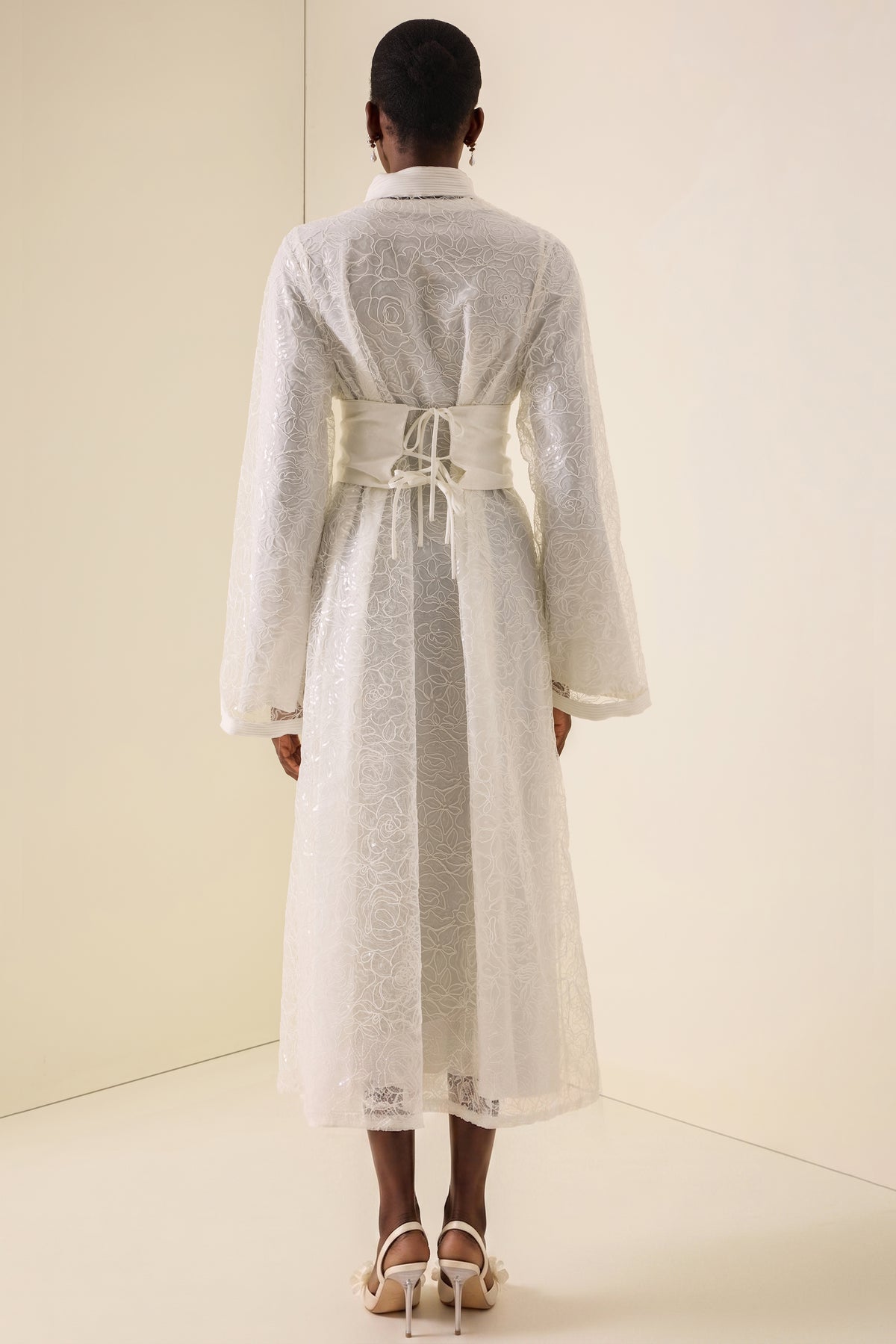 Sequin Lace Stand Collar Long Sleeve Maxi Dress