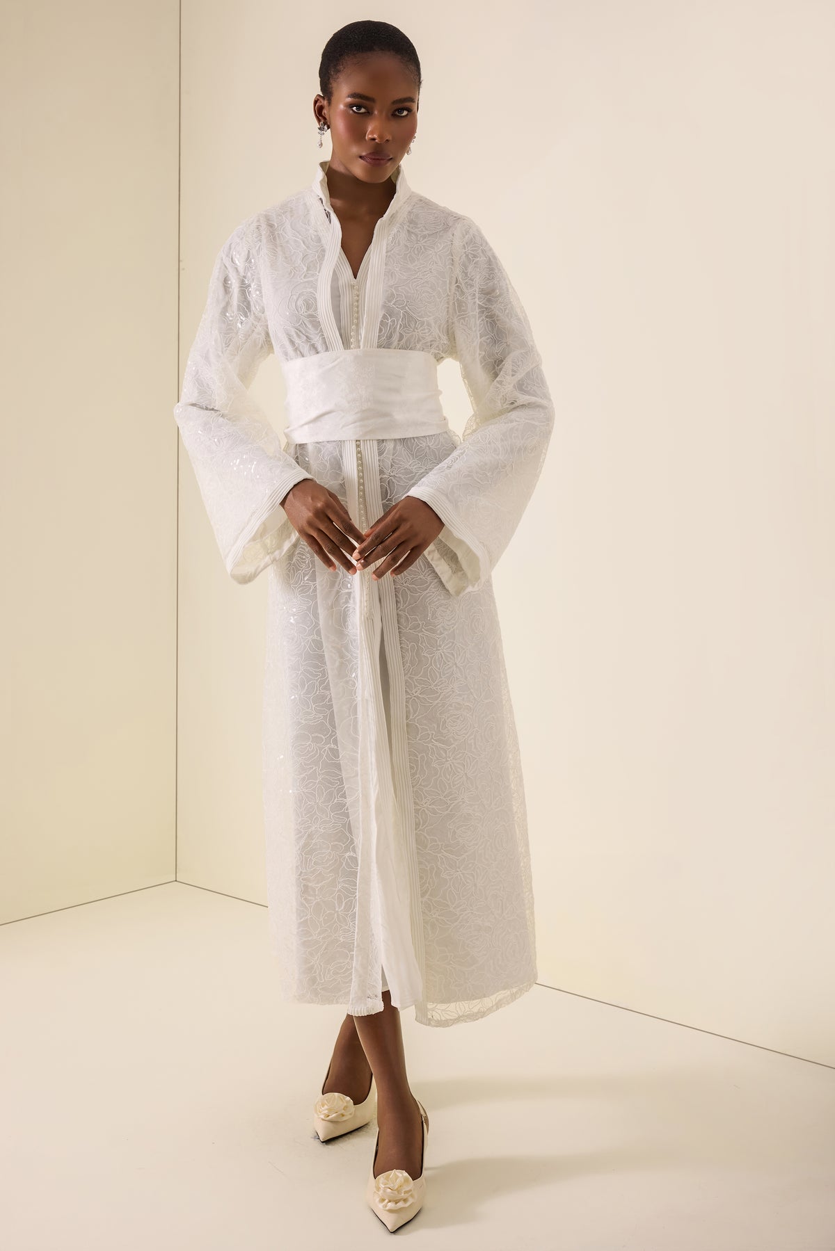 Sequin Lace Stand Collar Long Sleeve Maxi Dress