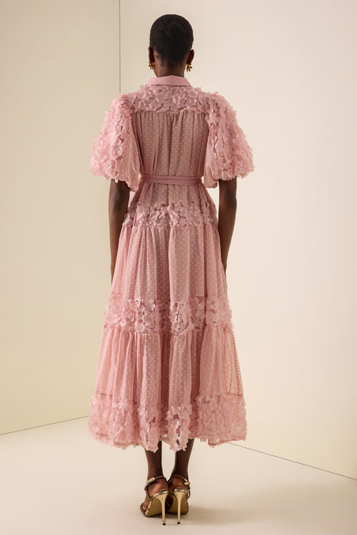 3D Flower Burn-Out Embroidered Maxi Dress