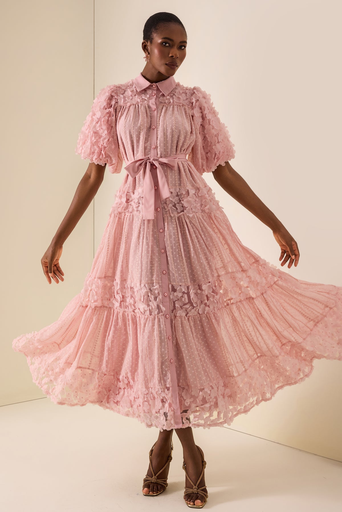 3D Flower Burn-Out Embroidered Maxi Dress