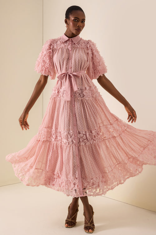 3D Flower Burn-Out Embroidered Maxi Dress