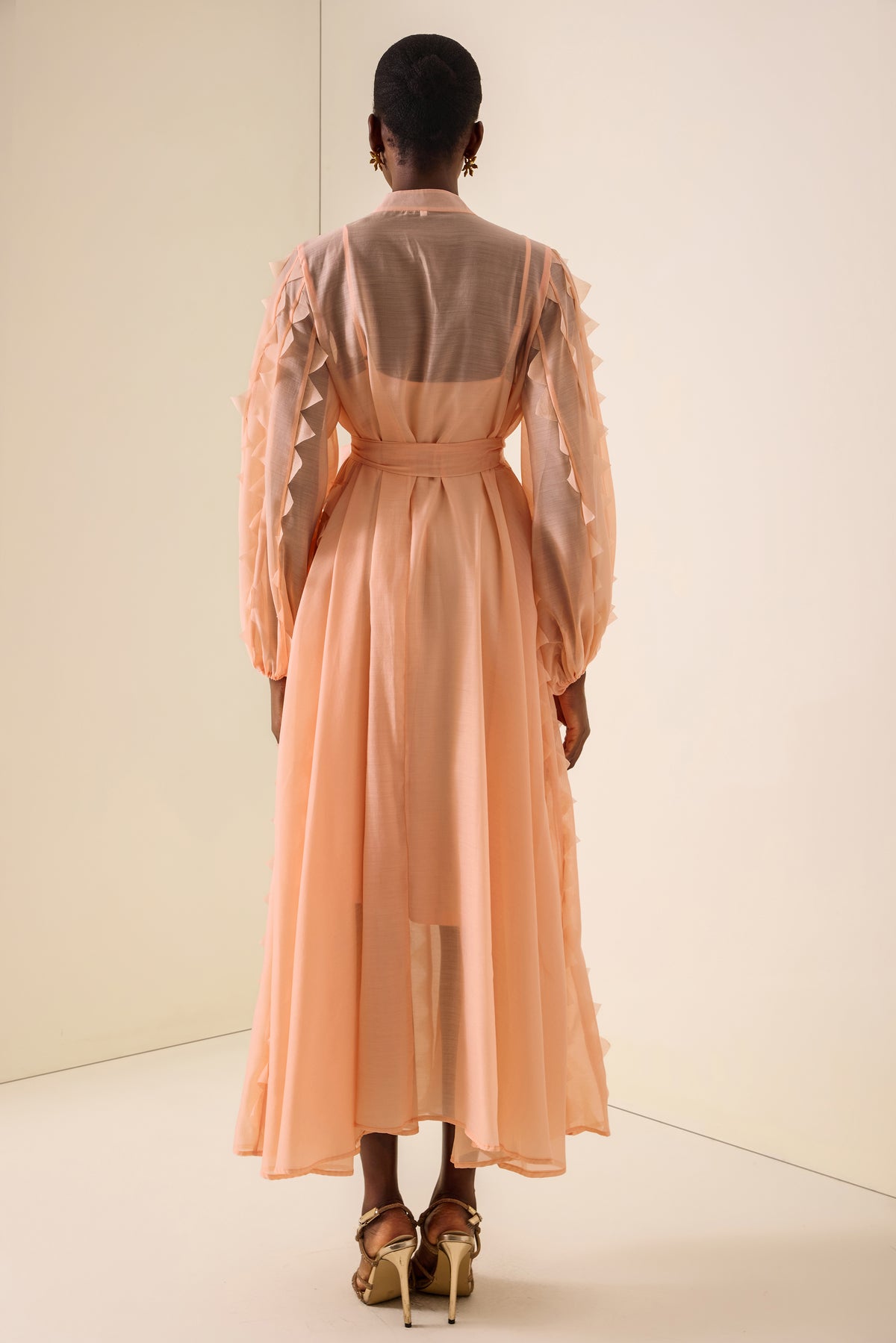 Frill V-Neck Long Sleeve Midi Dress