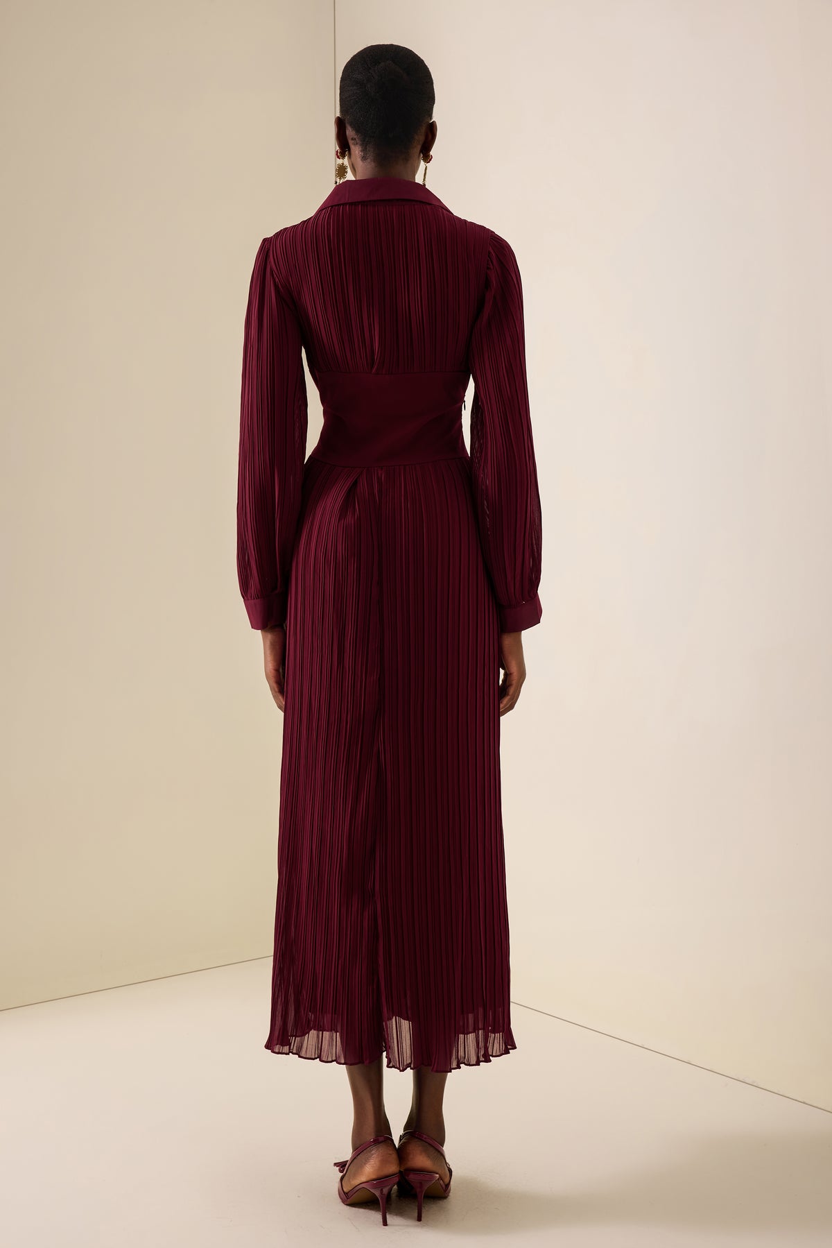 Pleat Long Sleeve Midi Dress