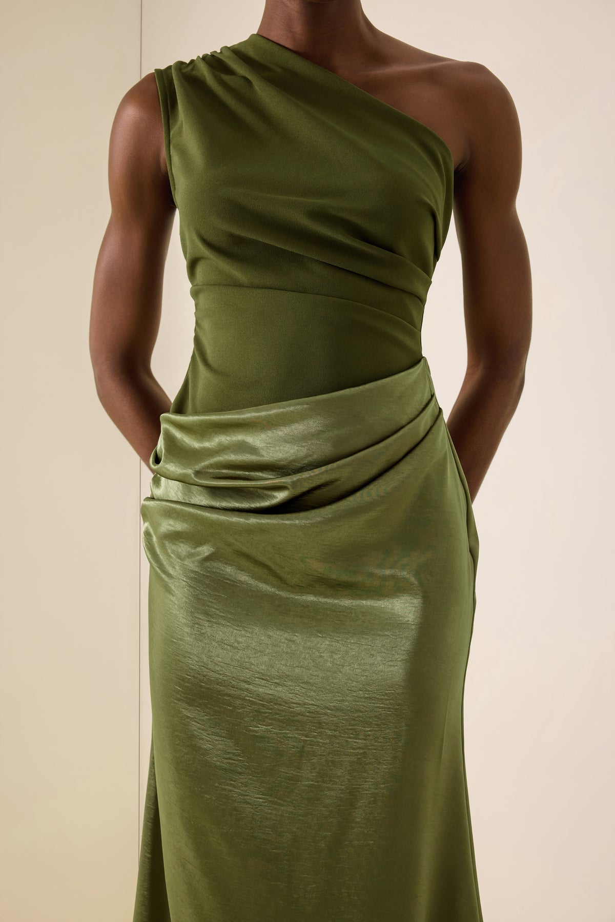 One Shoulder Pleat Maxi Dress