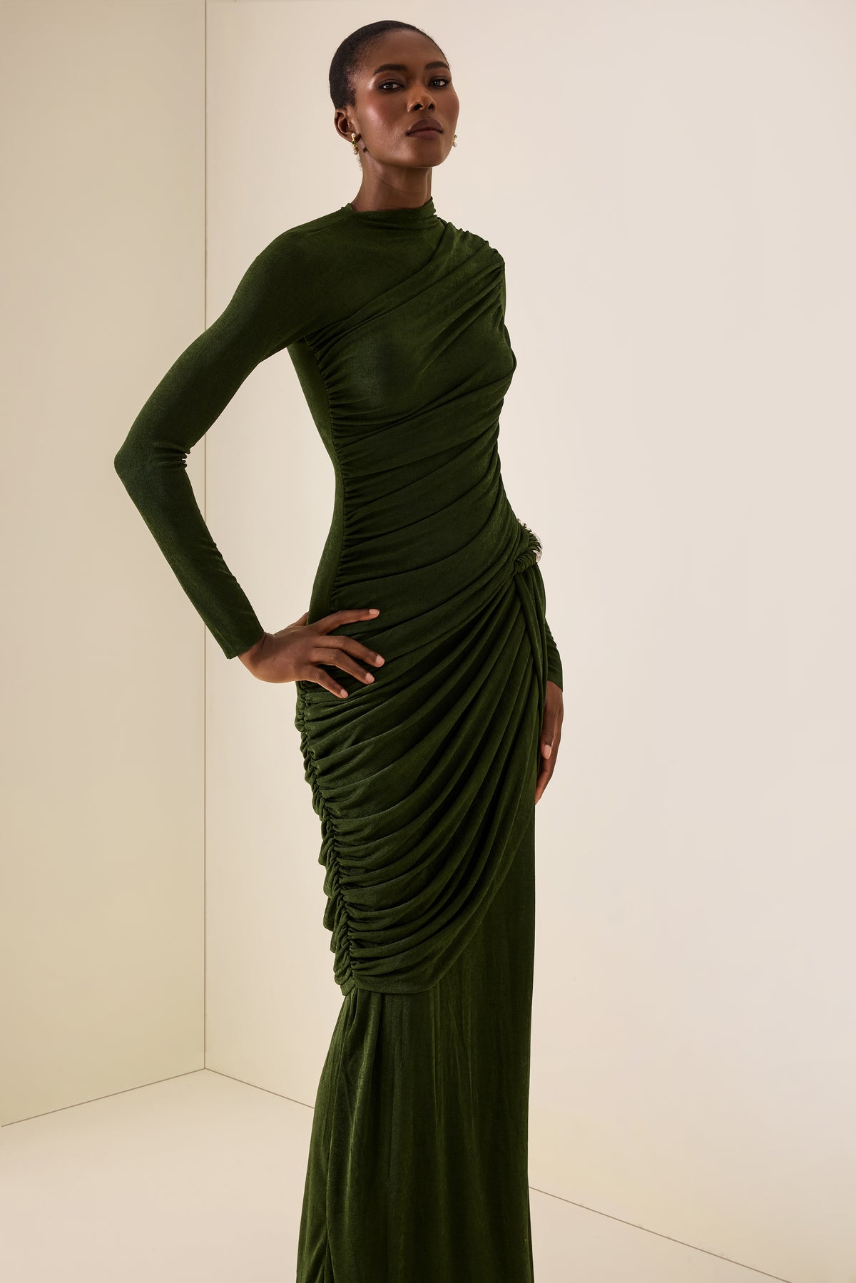 Metal Decorations High Neck Gathering Maxi Dress
