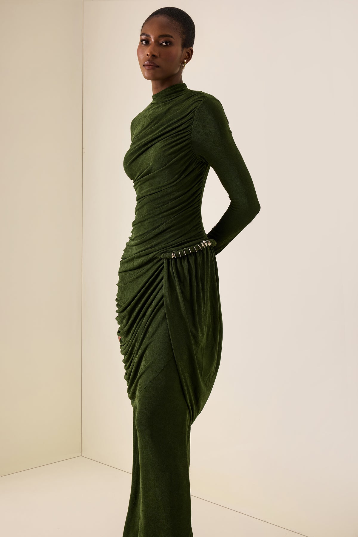 Metal Decorations High Neck Gathering Maxi Dress