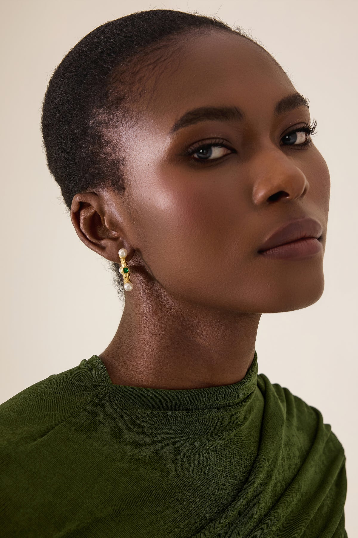 Gold Faux Pearl Textured Huggie Hoop Earrings