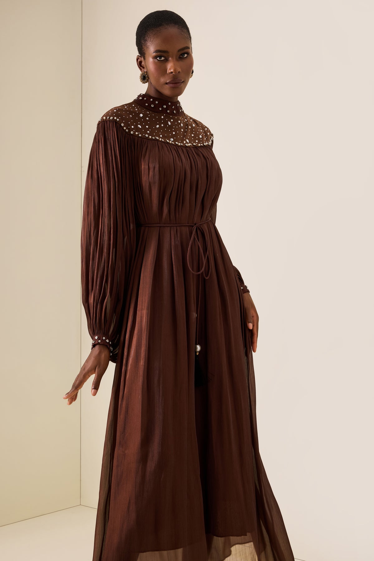 Rhinestone Riverts Long Sleeve Midi Dress