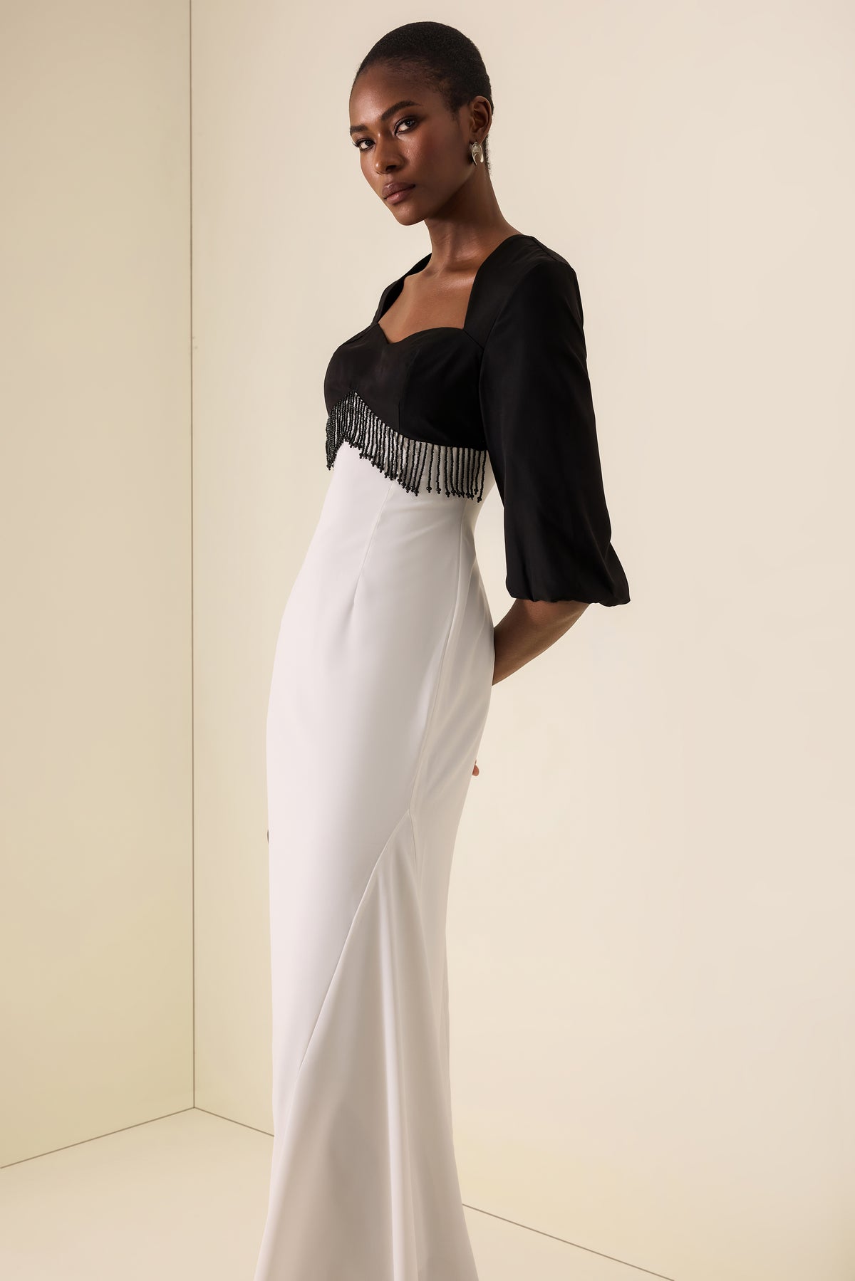 Sweetheart Neck Contrast Color Beaded Maxi Dress