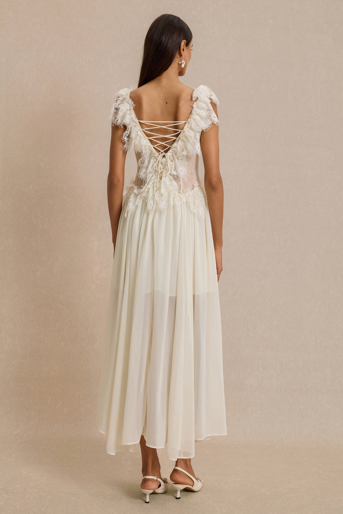 Lace Splicing Backless Midi Dress