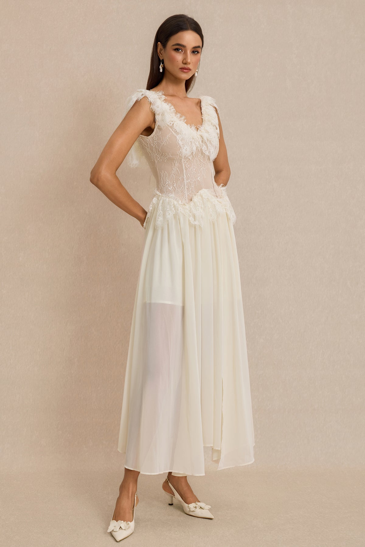 Lace Splicing Backless Midi Dress