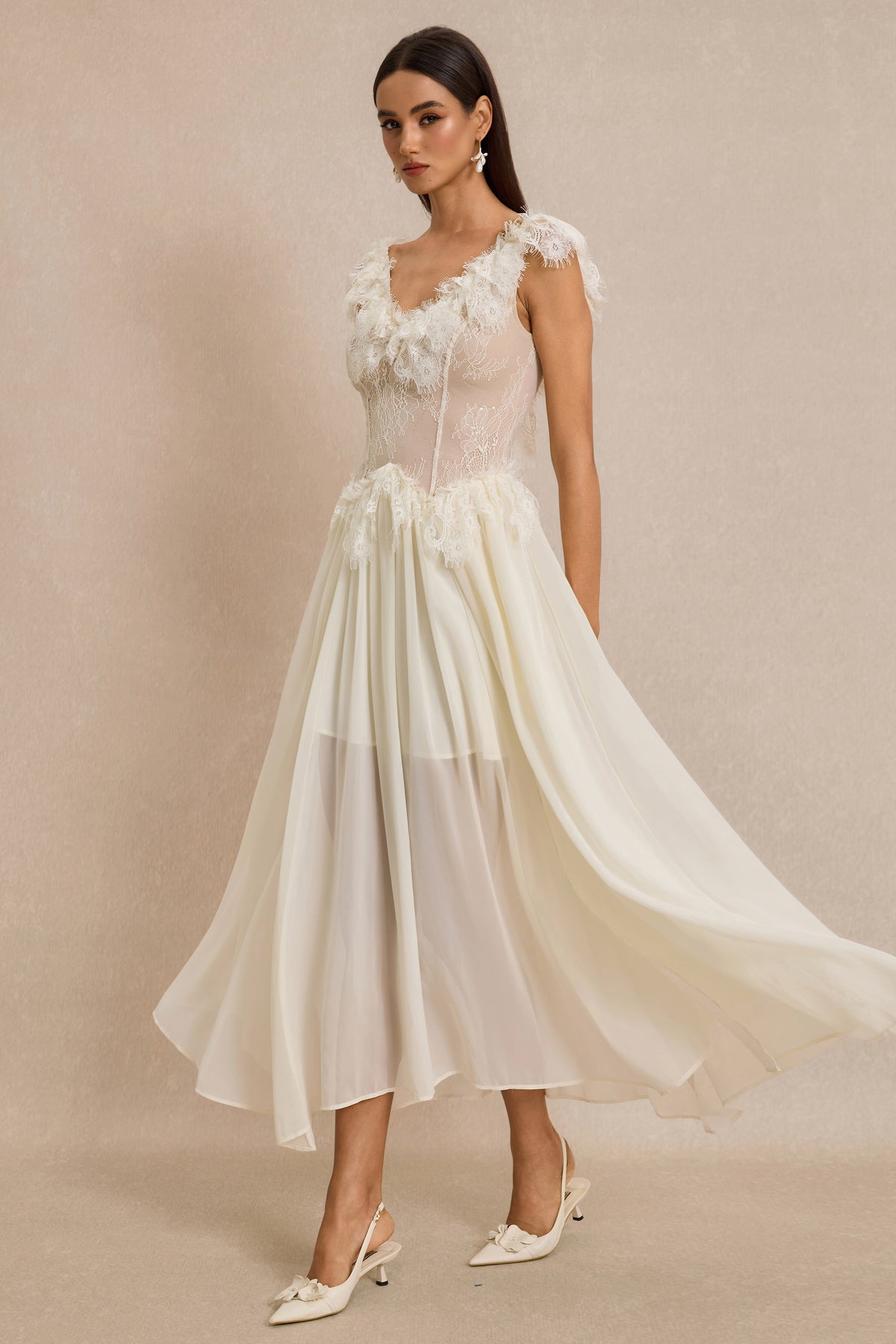 Lace Splicing Backless Midi Dress