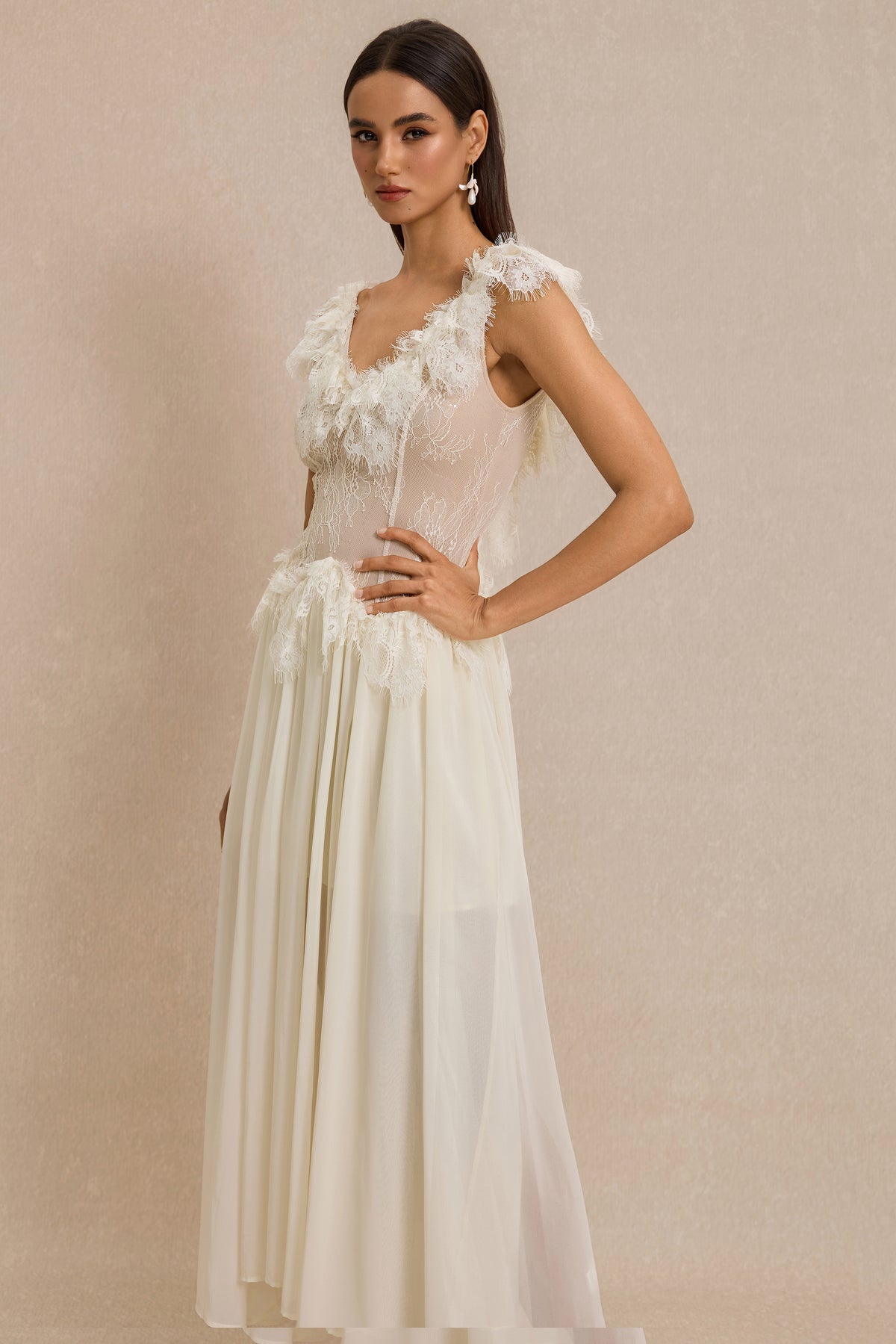 Lace Splicing Backless Midi Dress