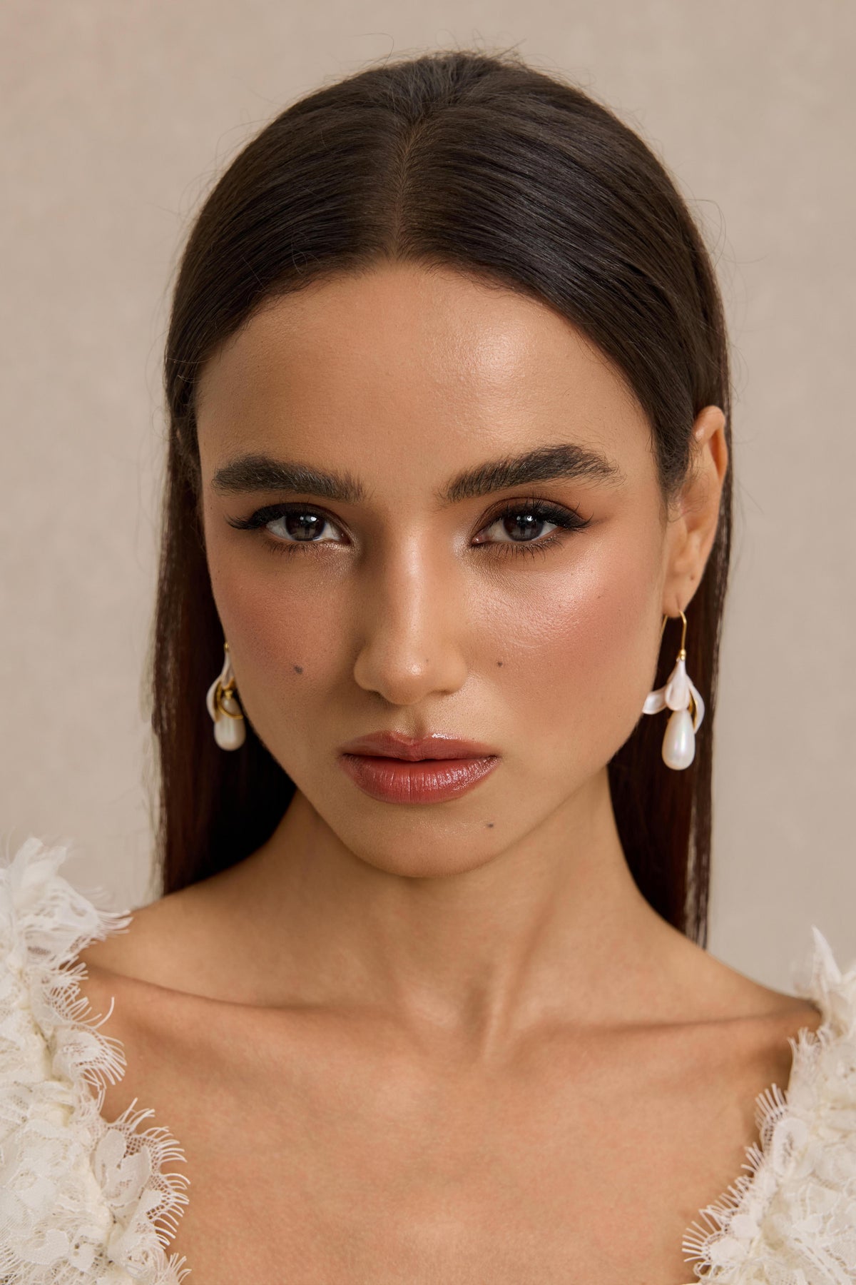 3D Flower Teardrop Faux Pearl Earrings