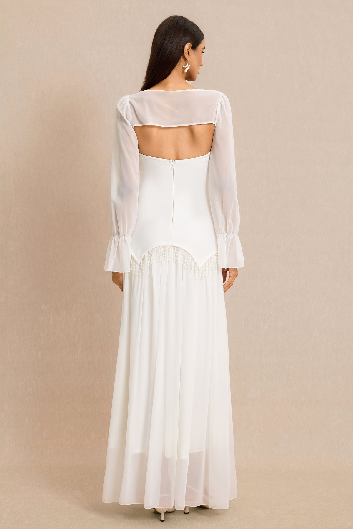 Strapless Beaded Maxi Dress With Cape